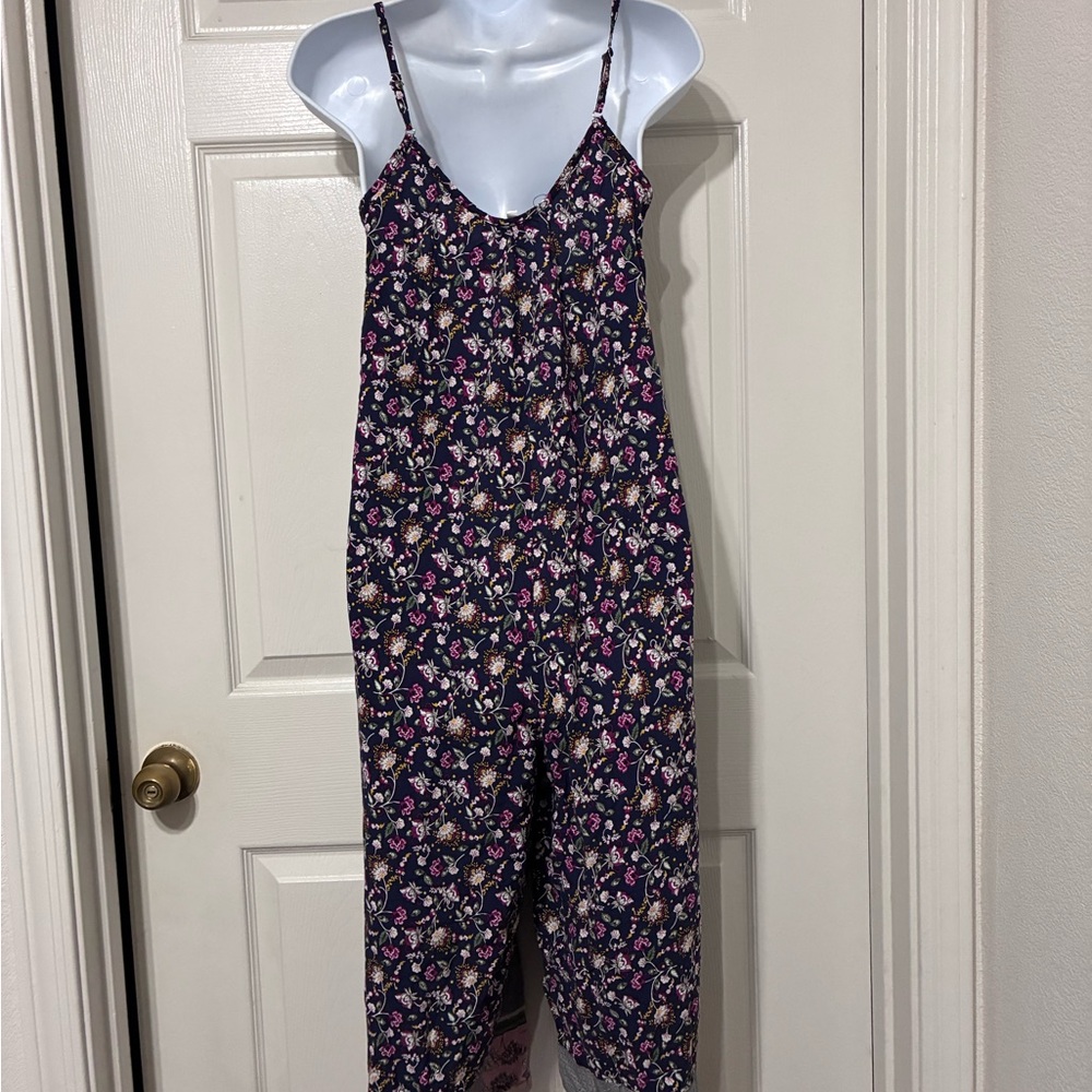 Bueno Floral Cropped Jumpsuit in Navy with Pink & Cream Flowers